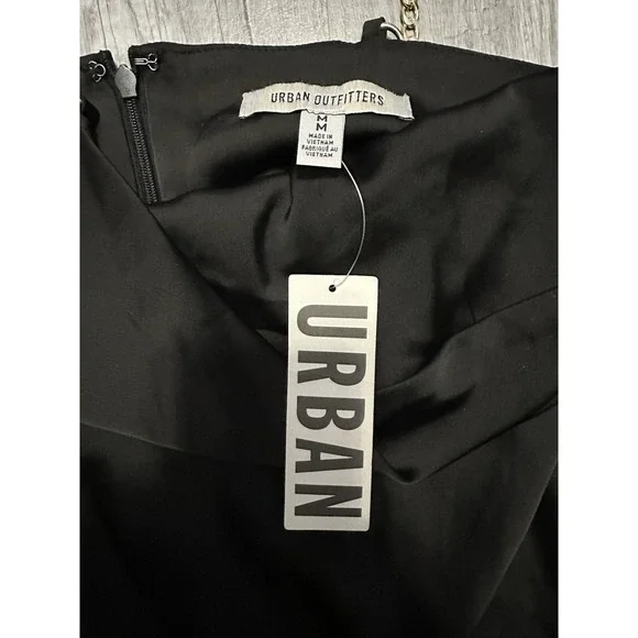 Urban‎ Outfitters Cowl Slip Dress Black Mini Dress Gold Chain Straps Zip Medium - Picture 6 of 12